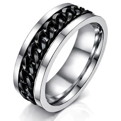 Stalen herenring met Cubaanse zwarte ketting-19mm Stalen herenring met Cubaanse zwarte ketting-19mm