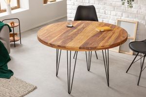 Ronde eettafel MAKASSAR 120cm naturel zwart Sheesham massief hout Haarspeldpoten - 40780