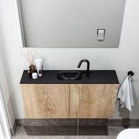 Zaro Polly toiletmeubel 100cm eiken met zwarte wastafel met kraangat - thumbnail