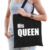 Katoenen tas / shopper zwart his queen witte letters dames   - - thumbnail