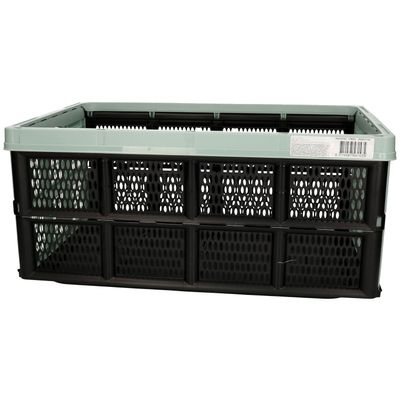 Vouwkrat/boodschappenkrat - 32 liter - zwart/groen - kunststof - 48 x 35 x 24 cm