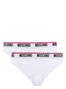 Moschino logo-waistband cotton-blend bikini briefs (pack of two) - Blanc