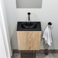 Zaro Polly toiletmeubel 40cm eiken met zwarte wastafel zonder kraangat - thumbnail