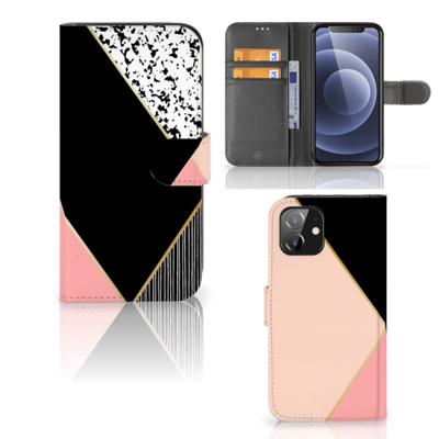 iPhone 12 | 12 Pro (6.1") | Book Case | Zwart Roze Vormen