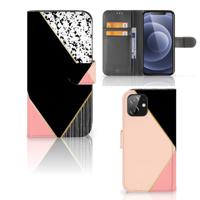 iPhone 12 | 12 Pro (6.1") | Book Case | Zwart Roze Vormen