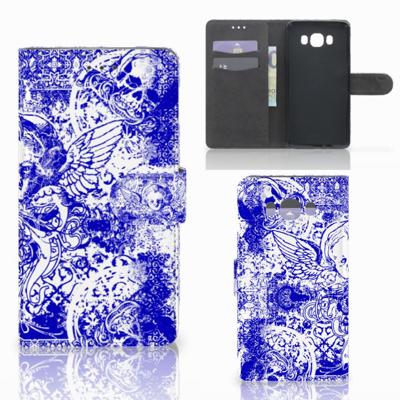 Telefoonhoesje met Naam Samsung Galaxy J7 2016 Angel Skull Blauw