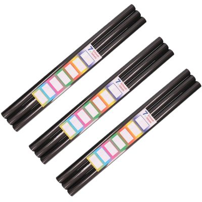 12x Rollen kadopapier / schoolboeken kaftpapier zwart met labels 200 x 70 cm
