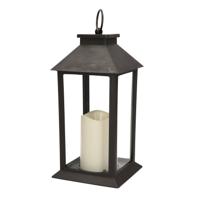 Lantaarn - zwart - kaars met LED verlichting - 33 cm