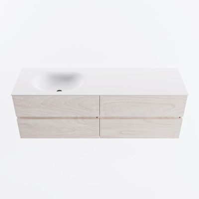 MONDIAZ VICA 150cm badmeubel onderkast Underlayment 4 lades. Wastafel MOON links zonder kraangat, kleur Talc.