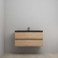 On-Line Onderkast - 100 cm - Voorgemonteerd - Ladestructuur - Acryl Wastafel - 1 Kraangat - Eiken