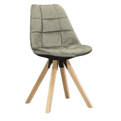 2e Halve Prijs Leen Bakker - Eetkamerstoel Senja - Geblokt - Naturel Hout - Stof - Groen - 54x84x45 Cm