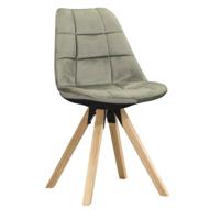 2e Halve Prijs Leen Bakker - Eetkamerstoel Senja - Geblokt - Naturel Hout - Stof - Groen - 54x84x45 Cm