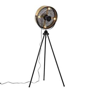 QAZQA Vloerventilator tripod zwart met goud 4-lichts - Kim