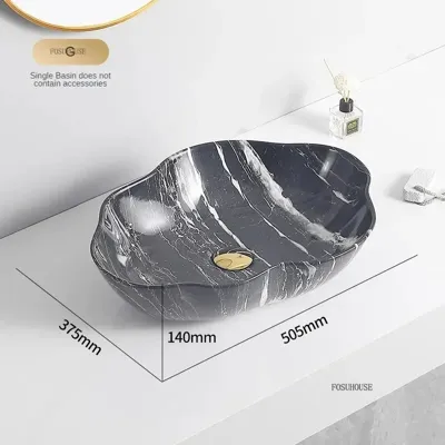 Ovale Keramische Wastafel met Marmerpatroon - Tafelbladmodel | Licht Luxe Design | 12L