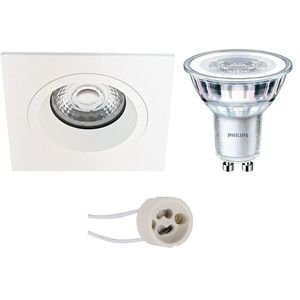 LED Spot Set - Pragmi Rodos Pro - GU10 Fitting - Inbouw Vierkant - Mat Wit - 93mm - Philips - CorePro 830 36D - 4W - Warm Wit 3000K - Dimbaar
