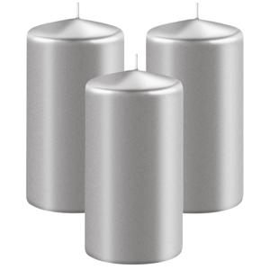 Enlightening Candles Cilinder/stompkaars - 3x - zilver - D6 x H10 cm - 36 branduur