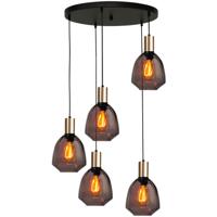 Masterlight 5-lichts vide hanglamp - goud -Porto met Nicolette red glazen - 2712-05-02-50-5-13