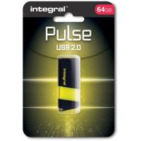 Integral Pulse USB 2.0 stick, 64 GB, zwart/geel