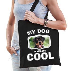 Rottweiler honden tasje zwart volwassenen en kinderen - my dog serious is cool kado boodschappentasj