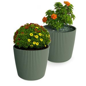 Plantenpot/bloempot Buckingham - 2x - buiten/binnen - kunststof - dennen groen - D17 x H15 cm