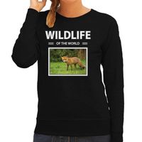 Vos sweater / trui met dieren foto wildlife of the world zwart voor dames - thumbnail