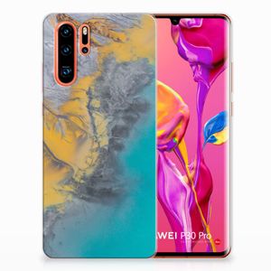 Huawei P30 Pro TPU Siliconen Hoesje Marble Blue Gold