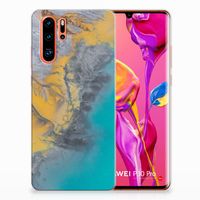 Huawei P30 Pro TPU Siliconen Hoesje Marble Blue Gold