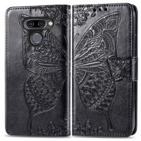 Butterfly Love bloemen reliëf horizontale Flip lederen case voor LG K50 met houder & kaartsleuven & portemonnee & Lanyard (zwart)