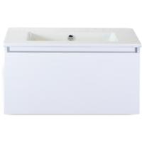 Frozen Badmeubelset 80 cm - Greeplijst in Kleur - Wit Hoogglans - Keramische Wastafel Wit Zonder Kraangat