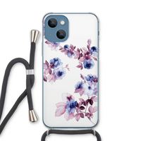 Waterverf bloemen: iPhone 13 Transparant Hoesje met koord
