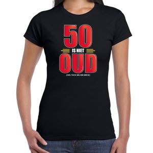 50 is niet oud verjaardag cadeau / Sarah t-shirt zwart voor dames