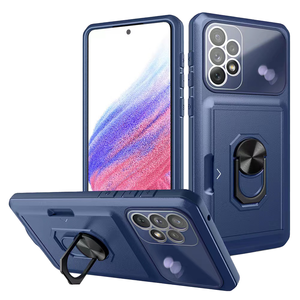 iPhone 7 hoesje - Backcover - Pasjeshouder - Shockproof - Ringhouder - Kickstand - Extra valbescherming - TPU - Donkerblauw