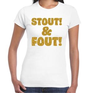 Verkleed T-shirt dames - stout! en fout! - wit - glitter goud - themafeest fout/goud/stout