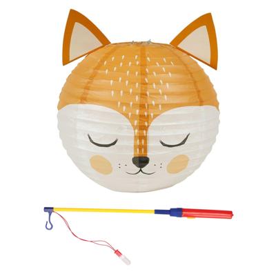 Set Japanse bol lampion met stokje - vos thema - lichtje - sint maarten - lampion - versiering