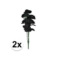Bosje met 6 zwarte rozen - 2x - Halloween decoraties - 38 cm - Verkleedaccessoires - dode bloemen