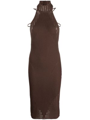 ANDREĀDAMO robe en maille à design sans manches - Marron