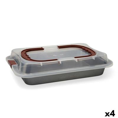 Oven Mould Quid Sweet Grey Zwart Metaal 36 x 23 x 4,5 cm Met deksel (4 Stuks)