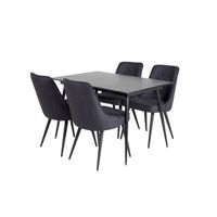 SilarBLExt eethoek eetkamertafel uitschuifbare tafel lengte cm 120 / 160 zwart en 4 Velvet Deluxe eetkamerstal zwart. - thumbnail