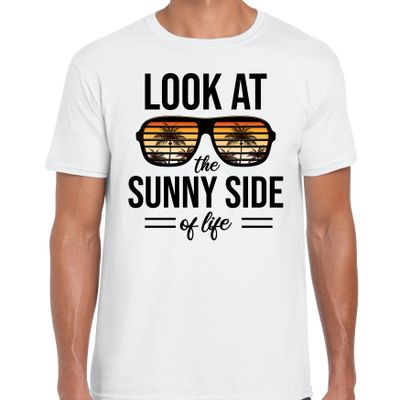 Sunny side feest t-shirt / shirt look at the sunny side of life wit voor heren