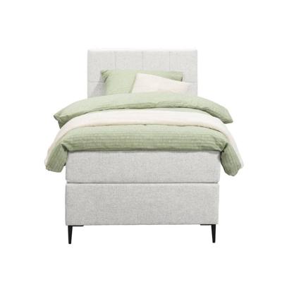Leen Bakker - Boxspring Liv Geblokt - Ecru - 90x200 Cm - Slanke Poot - Stof - Crème