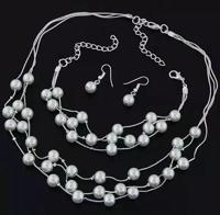 Pearl Multi-Layer temperament ketting oorbel Armband set metalen kleur: zilver Pearl Multi-Layer temperament ketting oorbel Armband set metalen kleur: zilver