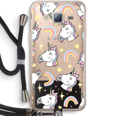 Rainbow Unicorn: Samsung Galaxy J3 (2016) Transparant Hoesje met koord