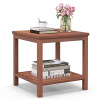 2-Tier Houten Bijzettafel Draagbare Rechthoekige Eindtafel met Lattenbodem Salontafel voor Binnen en Buiten voor Thuis Zwembad Terras
