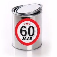 Leeg blik met 60 jaar sticker