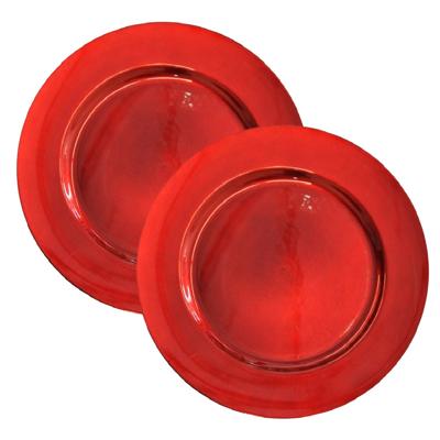 Onderborden - 4x - rood - 33 cm - kunststof - Diner borden - kerstdiner dinerborden Onderborden - 4x - rood - 33 cm - kunststof - Diner borden - kerstdiner dinerborden