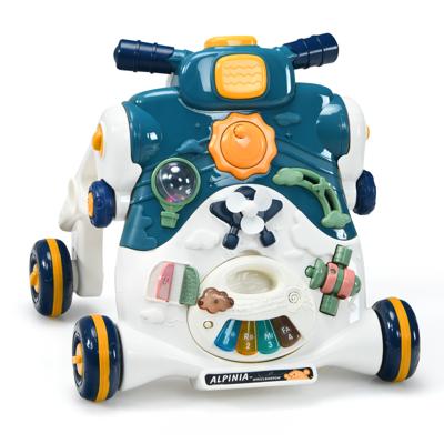 3 in 1 Loopstoeltje met Licht & Muziek Kinderwagen met Speelbord Donkerblauw