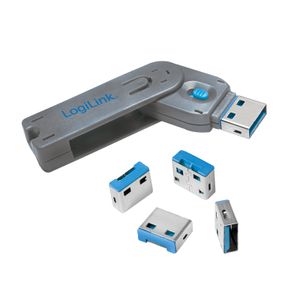 LogiLink USB PORT LOCK, 1 KEY + 4 LOCKS USB-A-poortslot Set van 4 stuks Zilver, Blauw Incl. 1 sleutel