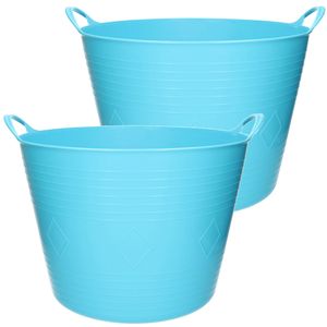 2x stuks flexibele kuip emmer/wasmand rond blauw 43 liter