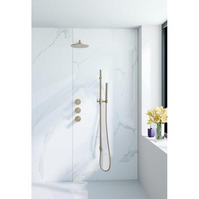Fortifura Nebbio Regendoucheset - inbouwkraan - inbouwdeel - glijstang - doucheslang metaal - staaf handdouche - 35cm wandarm - ronde hoofddouche - geborsteld messing PVD (goud) SW1183067 SW1111531 SW706206 SW720570 SW720562 SW1
