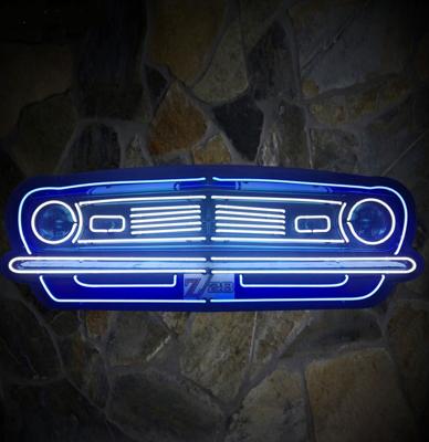 Chevrolet Camaro Z/28 Autoneus Grill Neon Verlichting XL In Metal Case 152 x 53 cm x 76 cm - Wit, Blauw
